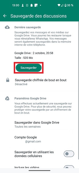 Sauvegarder WhatsApp sur Google Drive (Android)