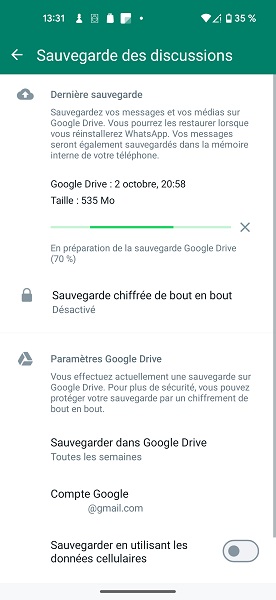Sauvegarder WhatsApp sur Google Drive (Android)