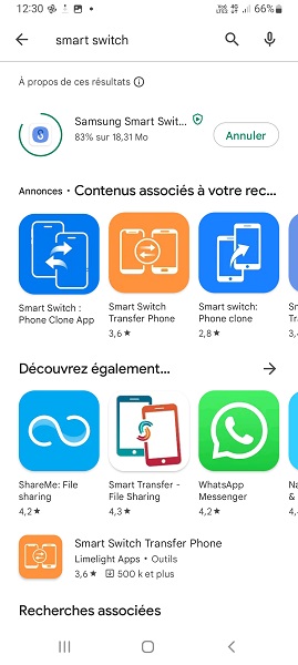 Installer Smart Switch sur les deux téléphones