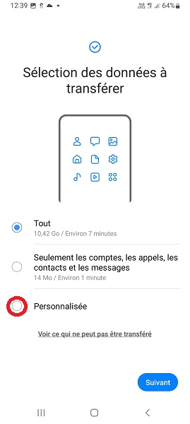 Choisir les données et lancer le transfert
