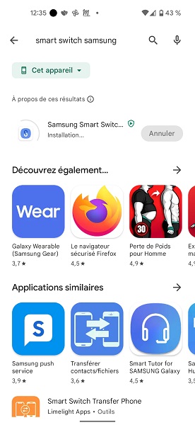 Installer Smart Switch sur les deux téléphones