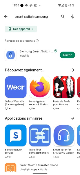 Installer Smart Switch sur les deux téléphones
