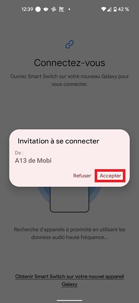 Choisir les données et lancer le transfert