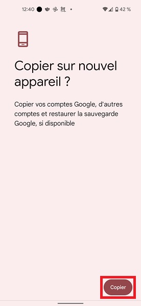 Choisir les données et lancer le transfert