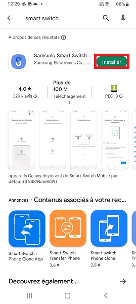 Installer Smart Switch sur les deux téléphones