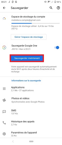 Activer la sauvegarde Google Drive sur Xperia