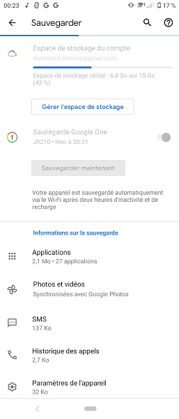 Activer la sauvegarde Google Drive sur Xperia