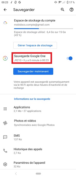 Activer la sauvegarde Google Drive sur Xperia