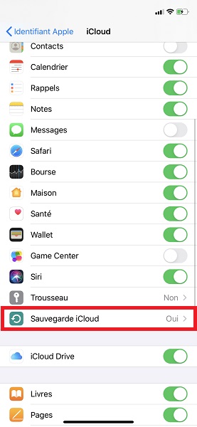 Sauvegarder ses données (iCloud)