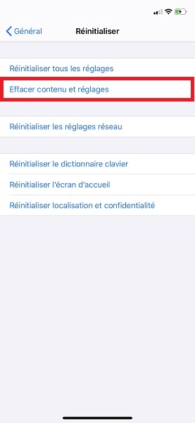 Effacer le contenu et réglages