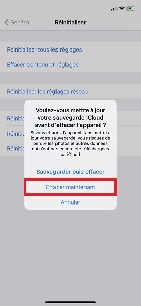 Effacer le contenu et réglages