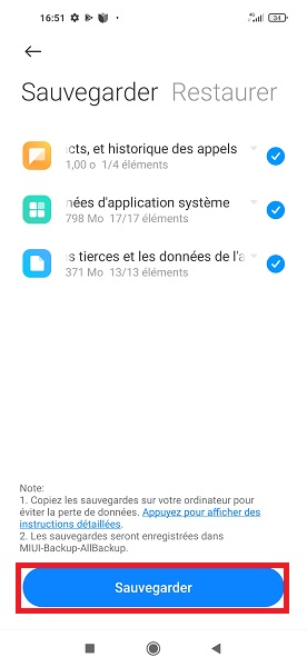 Créer une sauvegarde locale du Xiaomi
