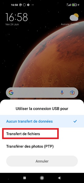 Copier la sauvegarde sur PC par câble USB