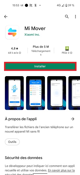 Installer Mi Mover sur les deux téléphones