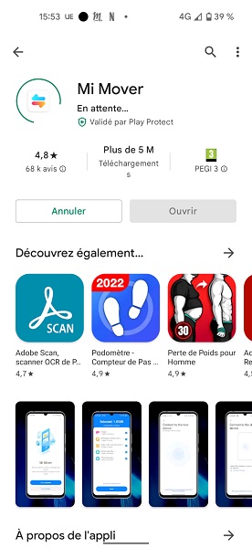 Installer Mi Mover sur les deux téléphones
