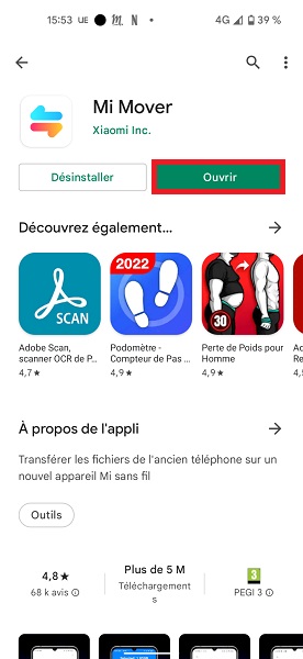 Installer Mi Mover sur les deux téléphones