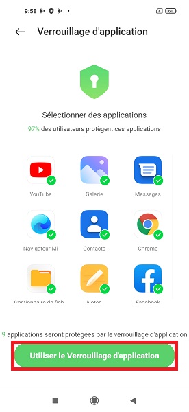 Activer le verrouillage des applications