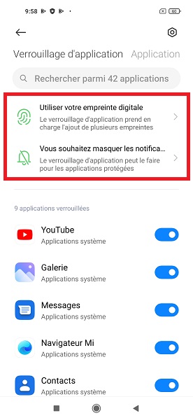 Activer le verrouillage des applications