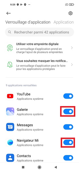 Activer le verrouillage des applications