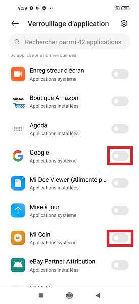 Activer le verrouillage des applications